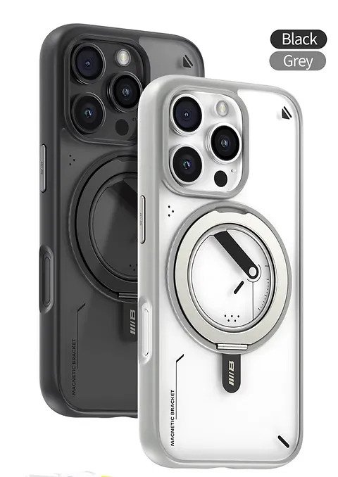 Blueo Skin Friendly Magnetic Case with 360 Rotable Stand  Punk Style iPhone 16 Pro Max Grey