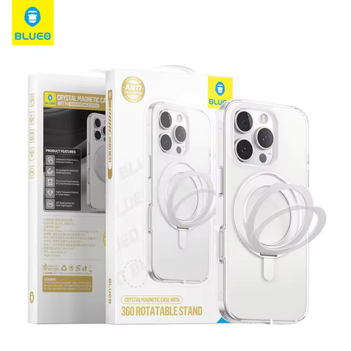 Blueo Crystal Magnetic Case with 360 Rotable Stand iPhone 15 Pro Max Transparent