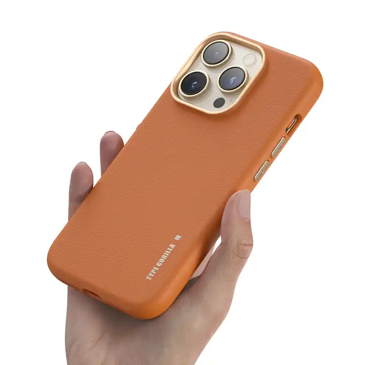 Blueo Premium leather Magnetic Phone Case iPhone 15 pro Orange