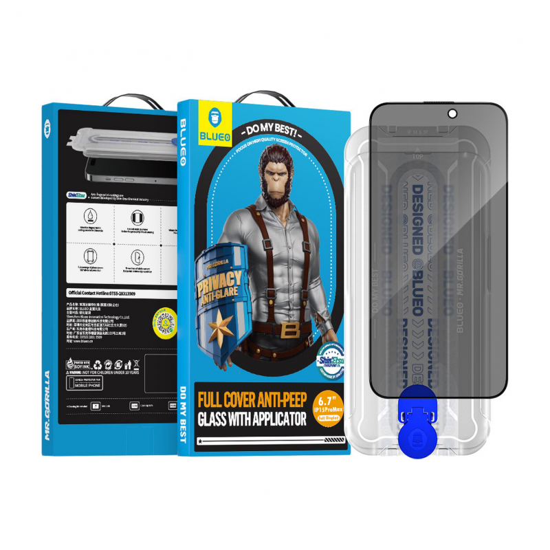 Blueo Full Cover Anti-Peep Glass with Applicator iPhone 14Pro/iPhone 15