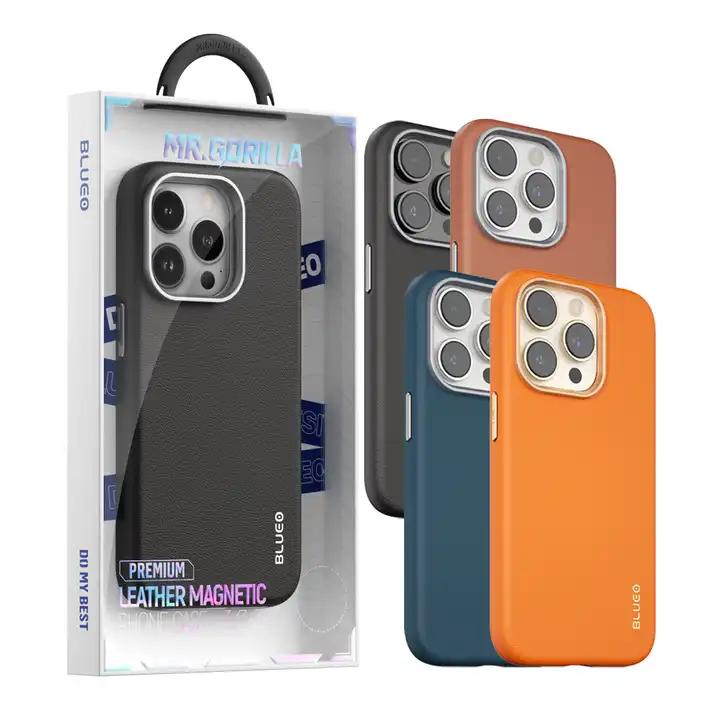Blueo Premium Leather Magnetic Phone Case iPhone 14 Pro Max Dark Blue