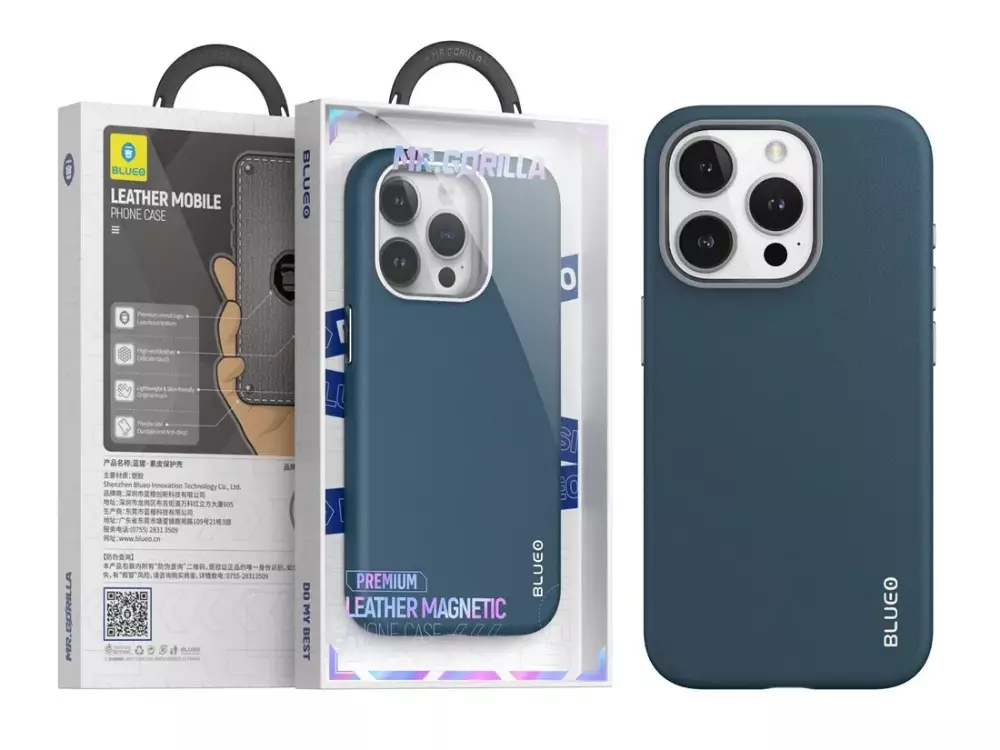 Blueo Premium Leather Magnetic Phone Case iPhone 15 Pro Max Dark Blue